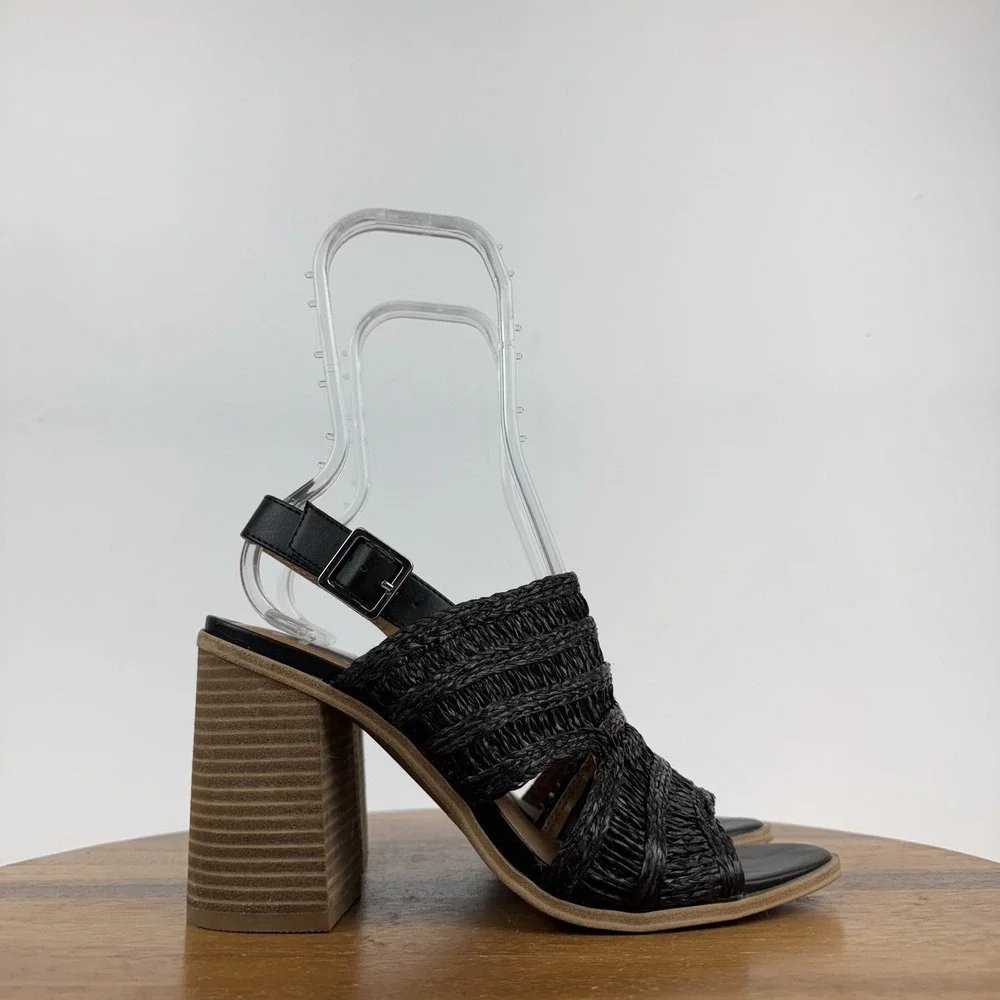 New NWOB Womens Dolce Vita Rian Black Woven Slingback Peep Toe Sandals Size 9 M‎